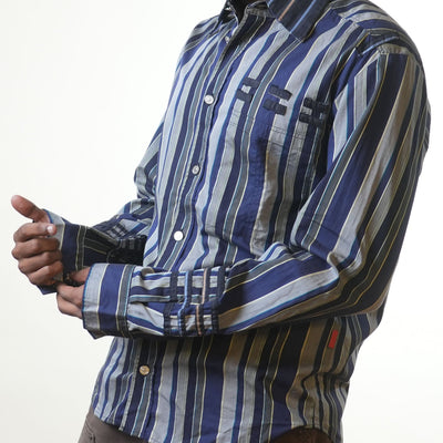 Versace Blue & Grey Striped Shirt