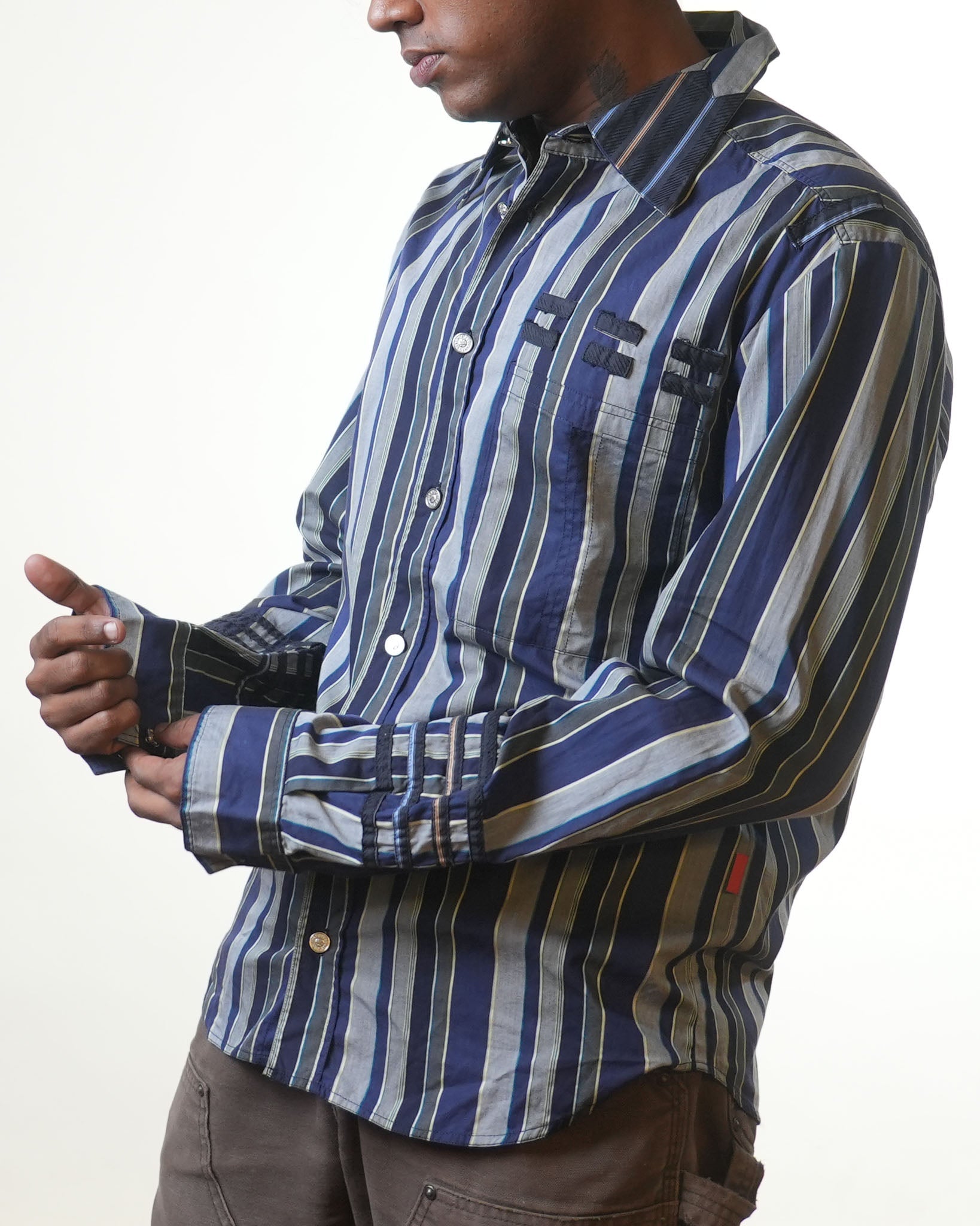 Versace Blue & Grey Striped Shirt