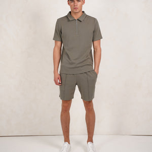 CAPO Textured Light Olive Polo Zip-Up Shirt