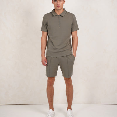 CAPO Textured Light Olive Polo Zip-Up Shirt