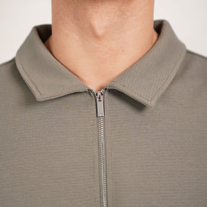 CAPO Textured Light Olive Polo Zip-Up Shirt