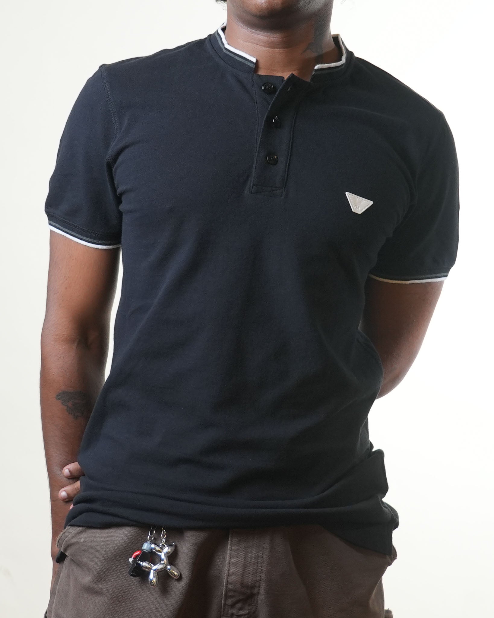 Emporio Armani Black Henleyneck Tshirt