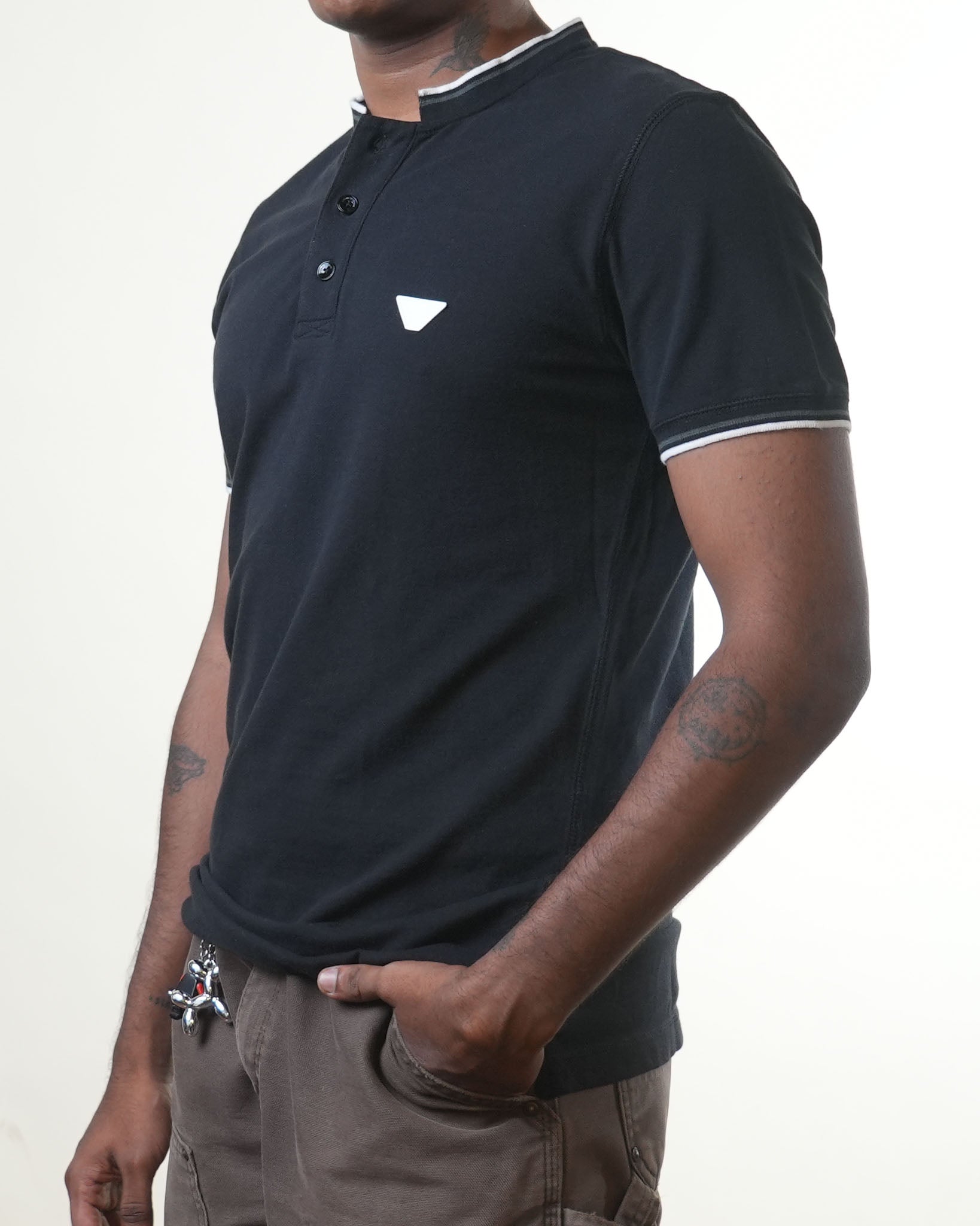 Emporio Armani Black Henleyneck Tshirt