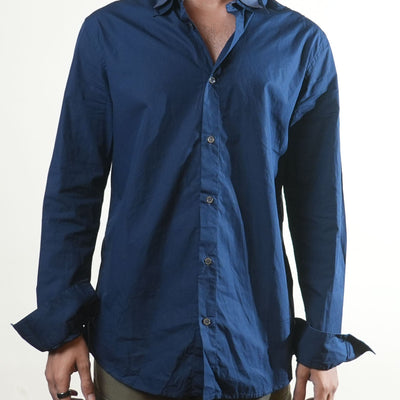 Gf Ferre Double Collared Navy Blue Shirt