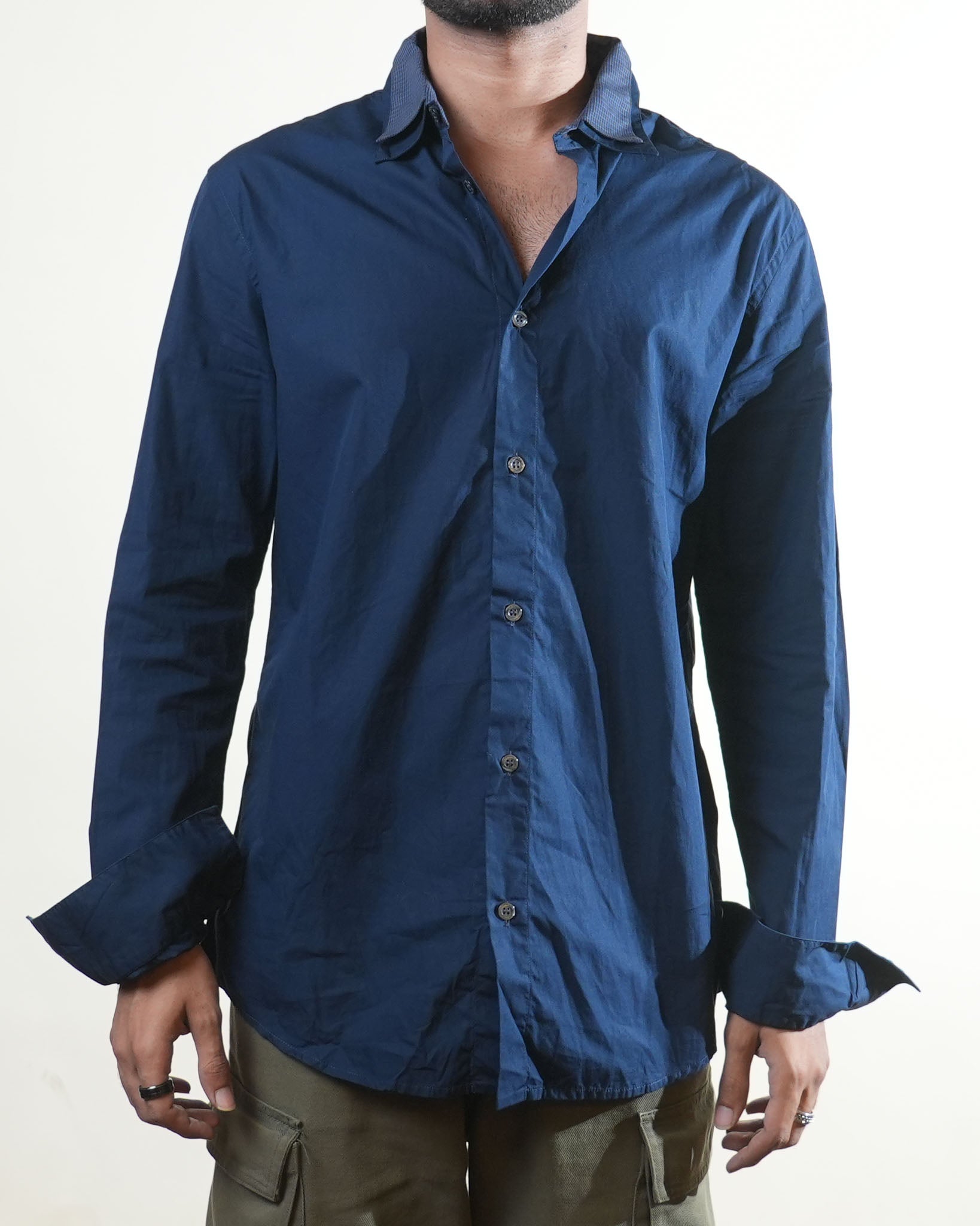 Gf Ferre Double Collared Navy Blue Shirt