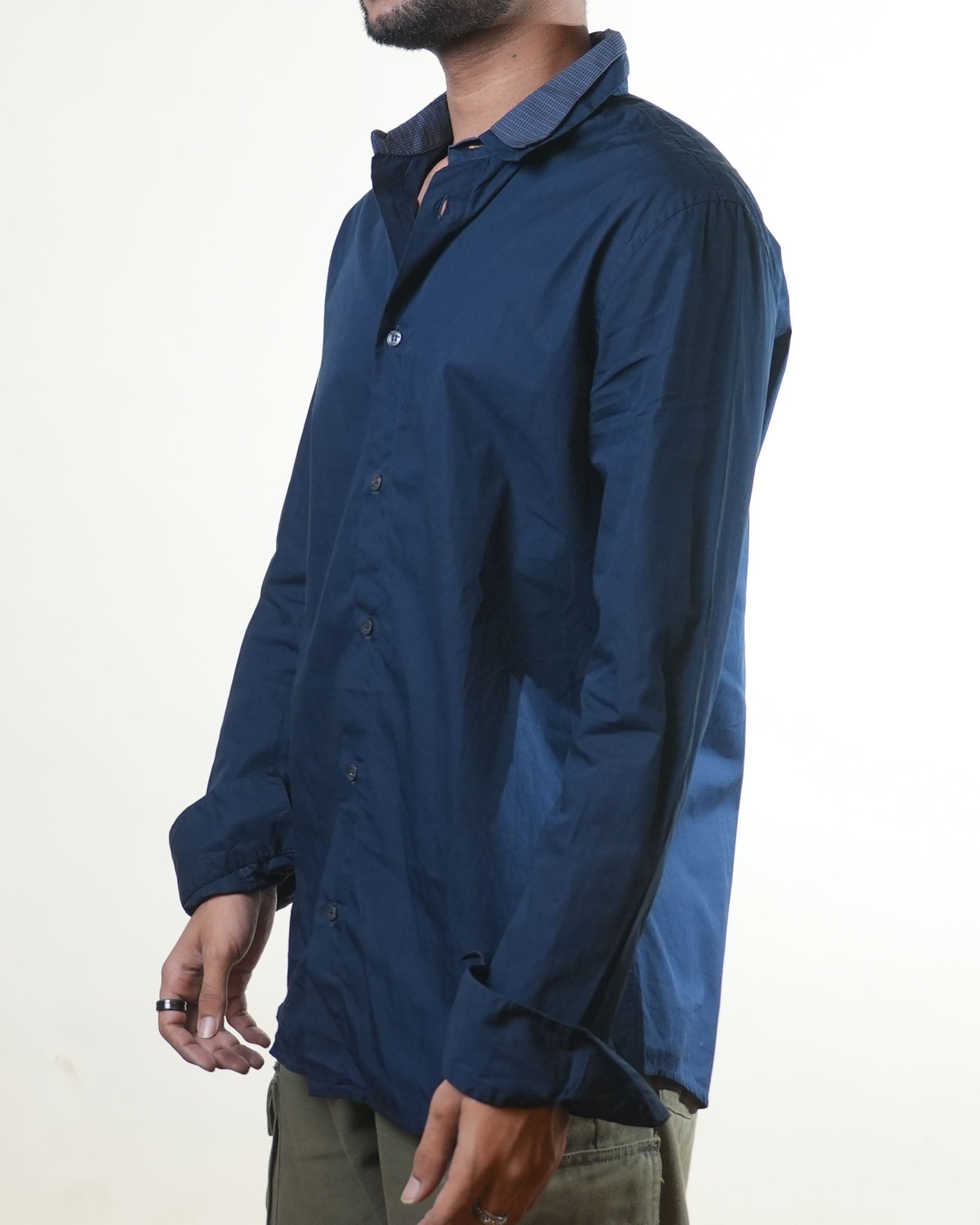 Gf Ferre Double Collared Navy Blue Shirt