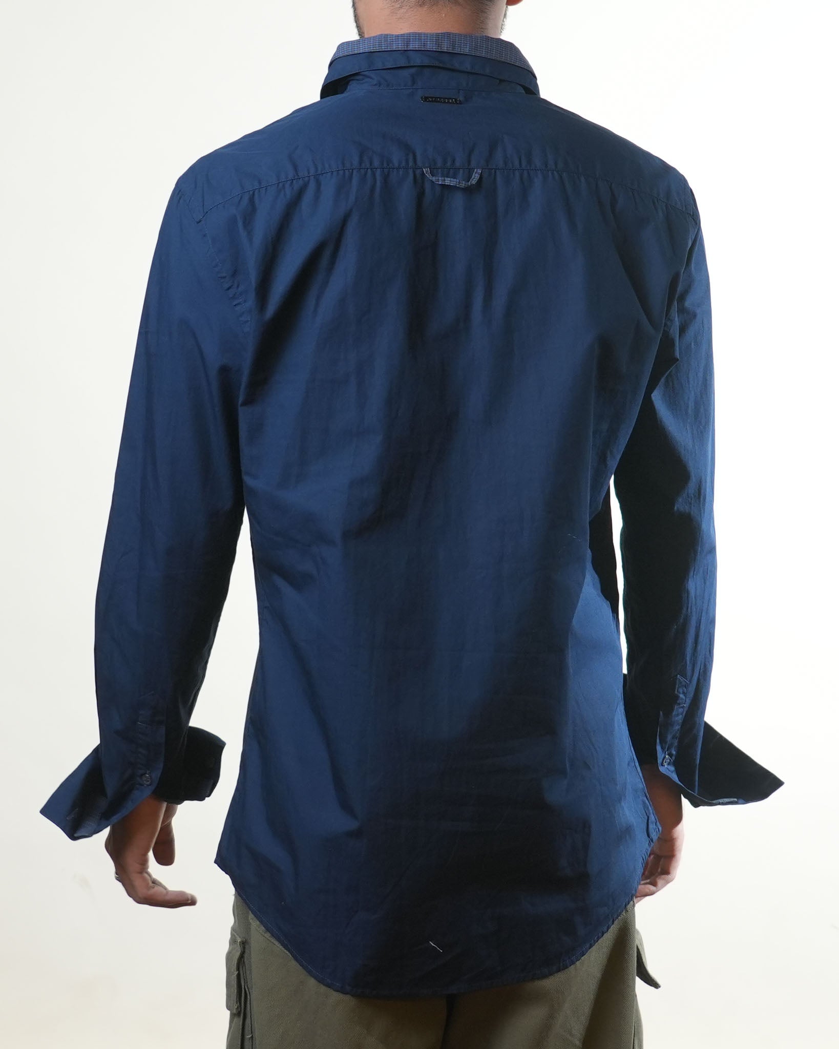 Gf Ferre Double Collared Navy Blue Shirt