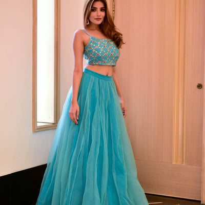 Lilly blue croptop skirt set