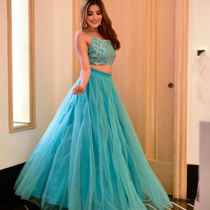 Lilly blue croptop skirt set