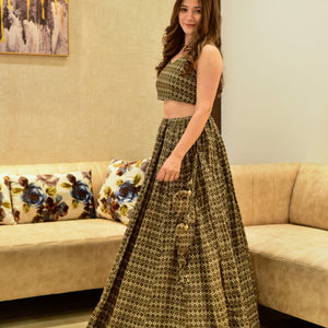 niladri brown croptop skirt set