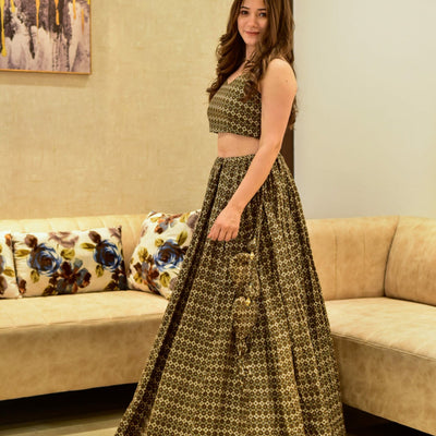niladri brown croptop skirt set