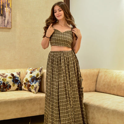 niladri brown croptop skirt set