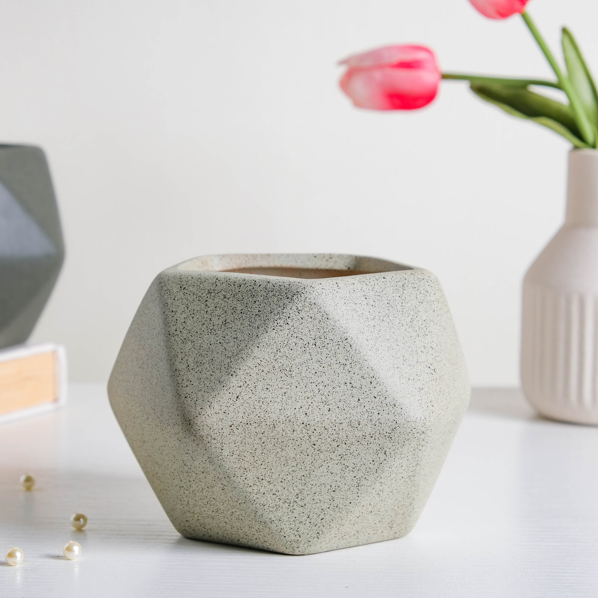 Light Grey Abstract Plant Pot