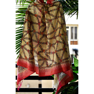 Beige - Madhubani Hand-Painted Cotton Dupatta