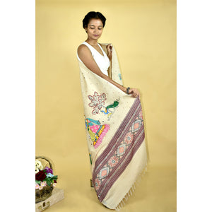 Beige - Pattachitra Ikkat Handpainted 