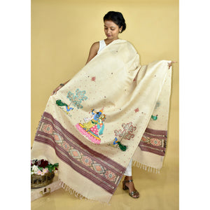 Beige - Pattachitra Ikkat Handpainted 