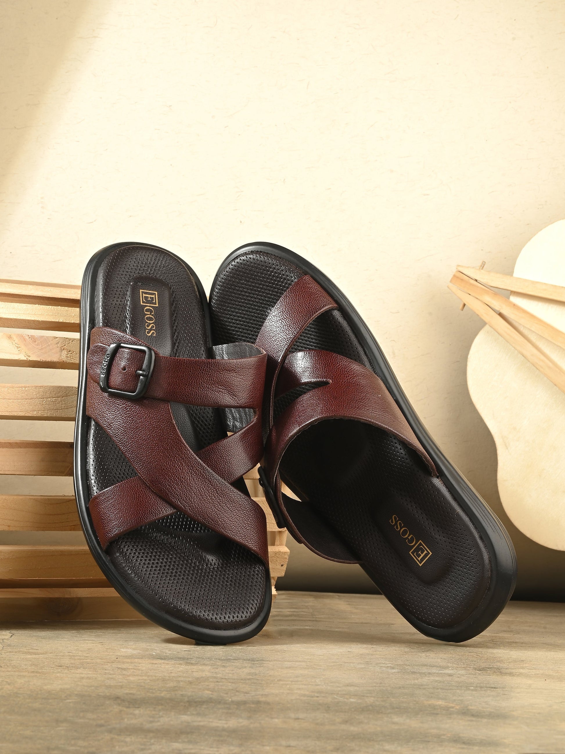 Egoss Leather Slippers For Men