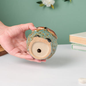 Seacrest Owl Blue Ceramic Planter With Wooden Coaster