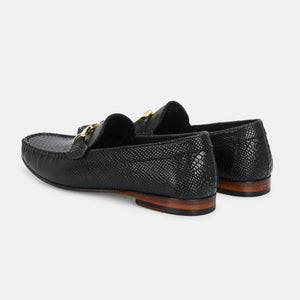 Black Imprinted Buckled Loafers by Lafattio