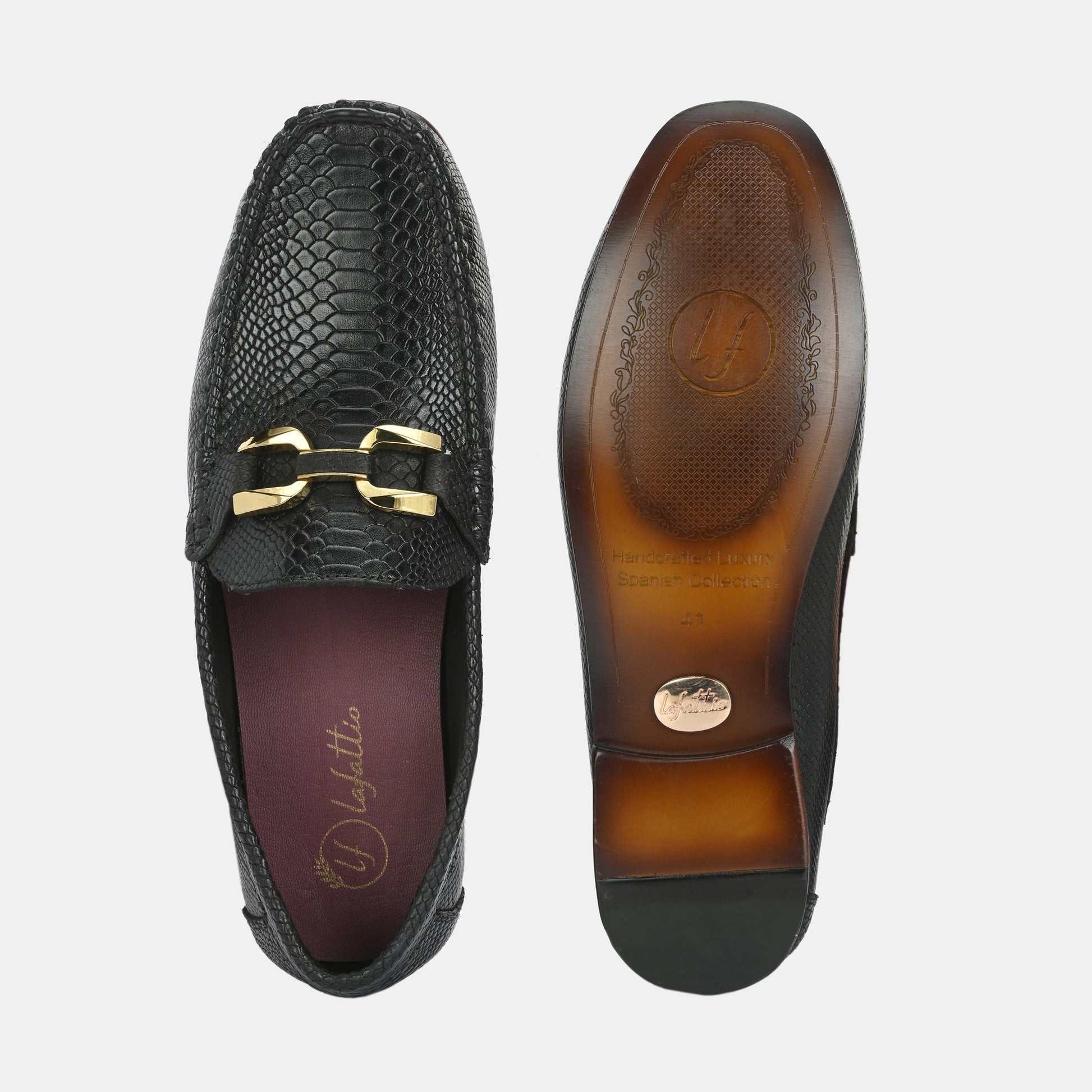 Black Imprinted Buckled Loafers by Lafattio