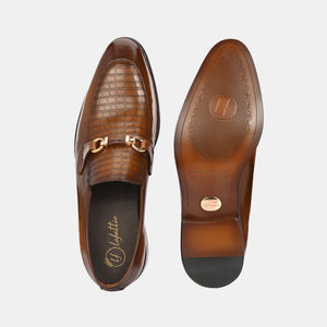 Tan Laser Engraved Buckled Shoes by Lafattio