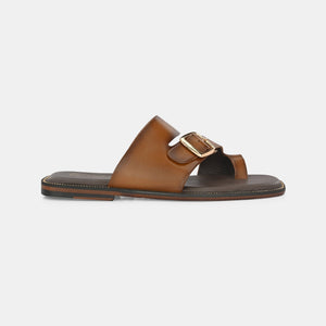 Tan Buckled Slippers by Lafattio