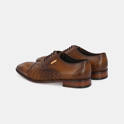 Tan Lace-Up Semi Brogues by Lafattio