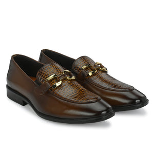 Egoss Platinum Buckled Loafers For Men