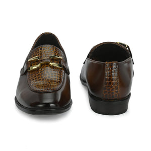 Egoss Platinum Buckled Loafers For Men
