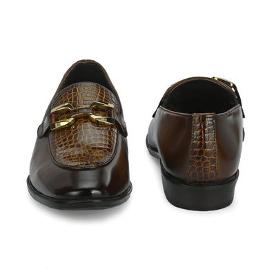 Egoss Platinum Buckled Loafers For Men