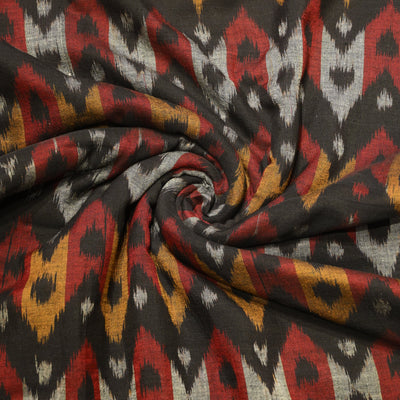 Black with Multicolour Sambalpuri Ikat Cotton Fabric