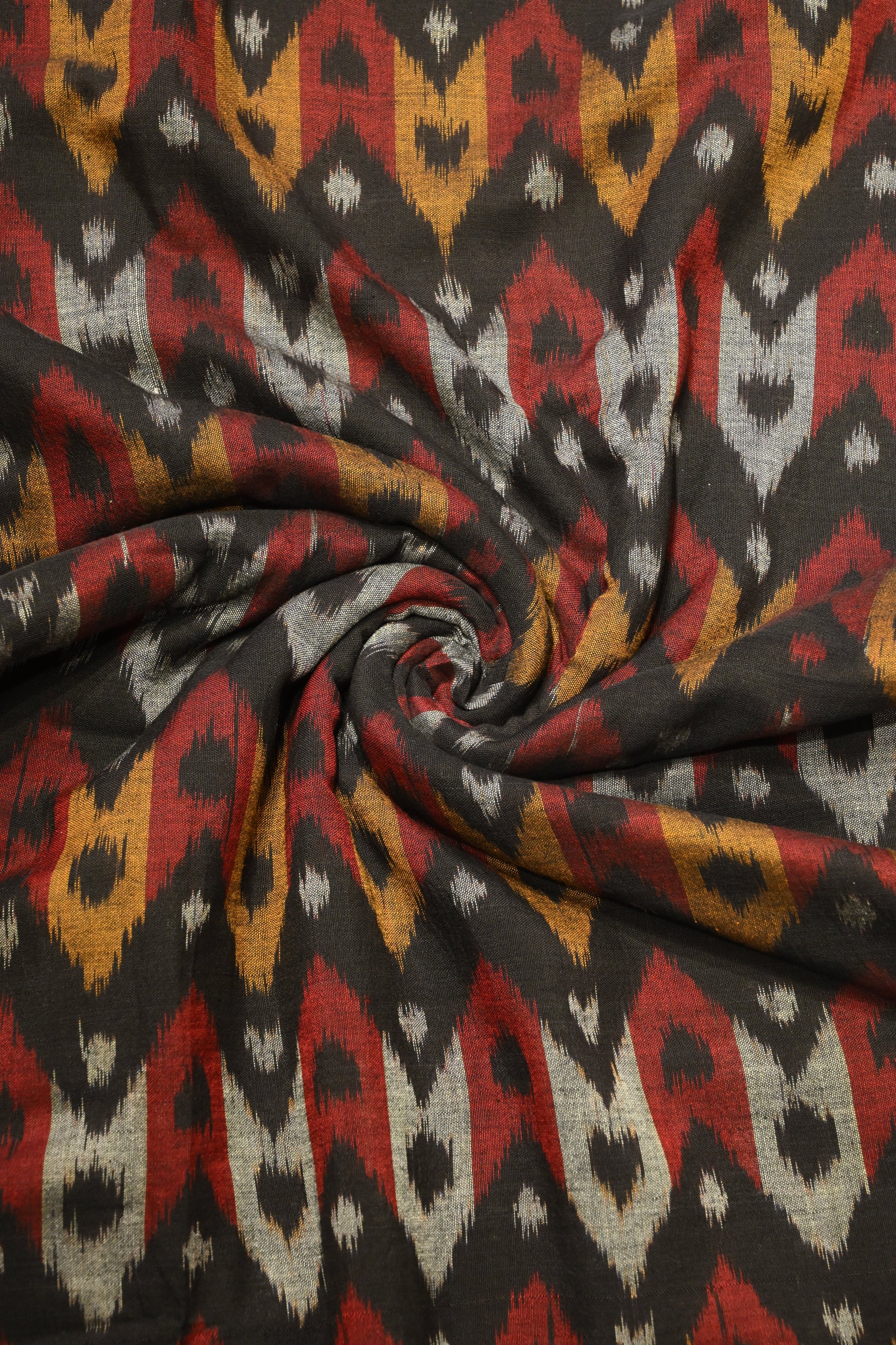 Black with Multicolour Sambalpuri Ikat Cotton Fabric
