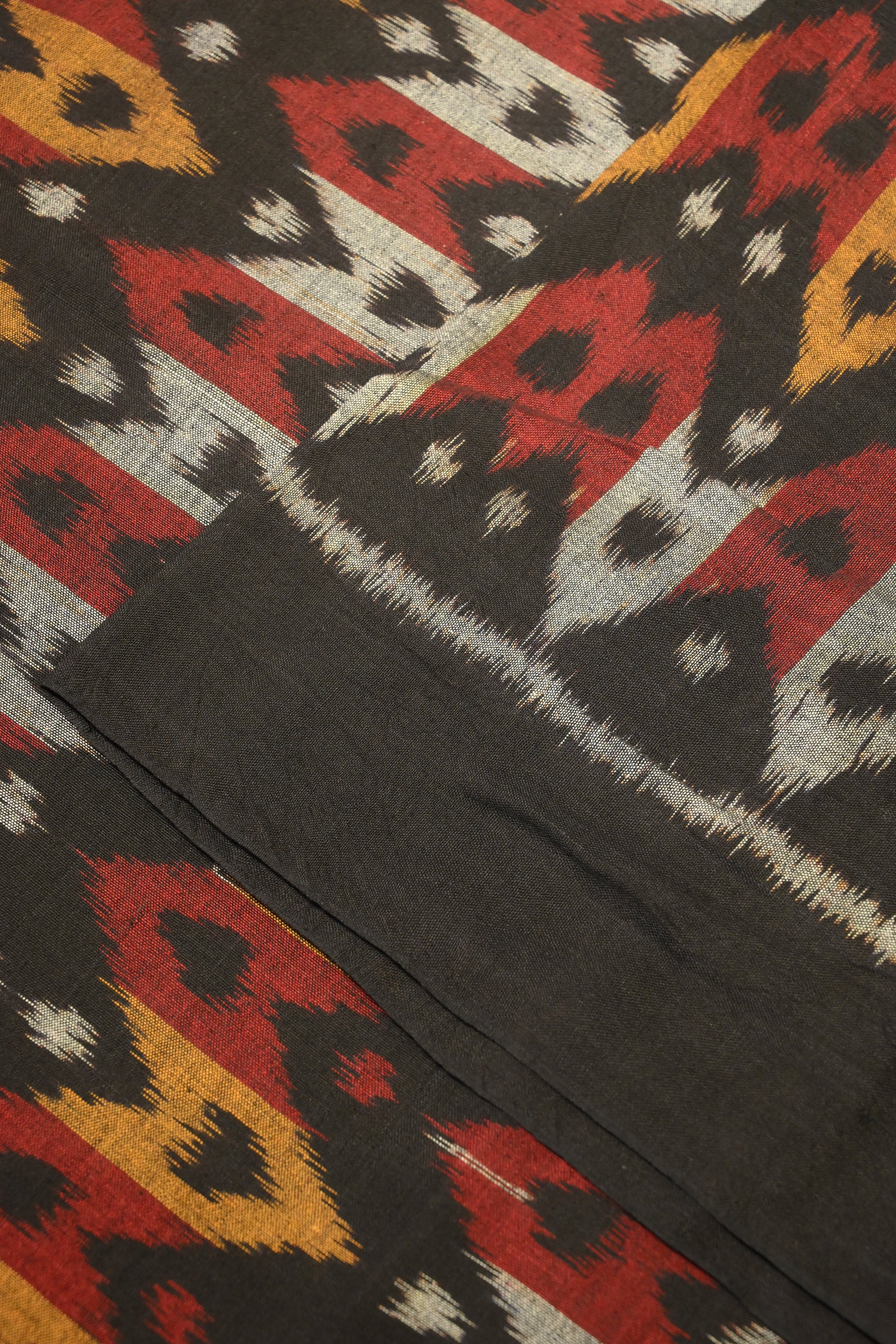 Black with Multicolour Sambalpuri Ikat Cotton Fabric