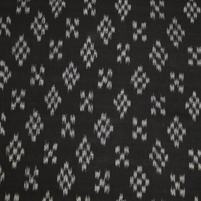 Deep Black Sambalpuri ikat Cotton Fabric