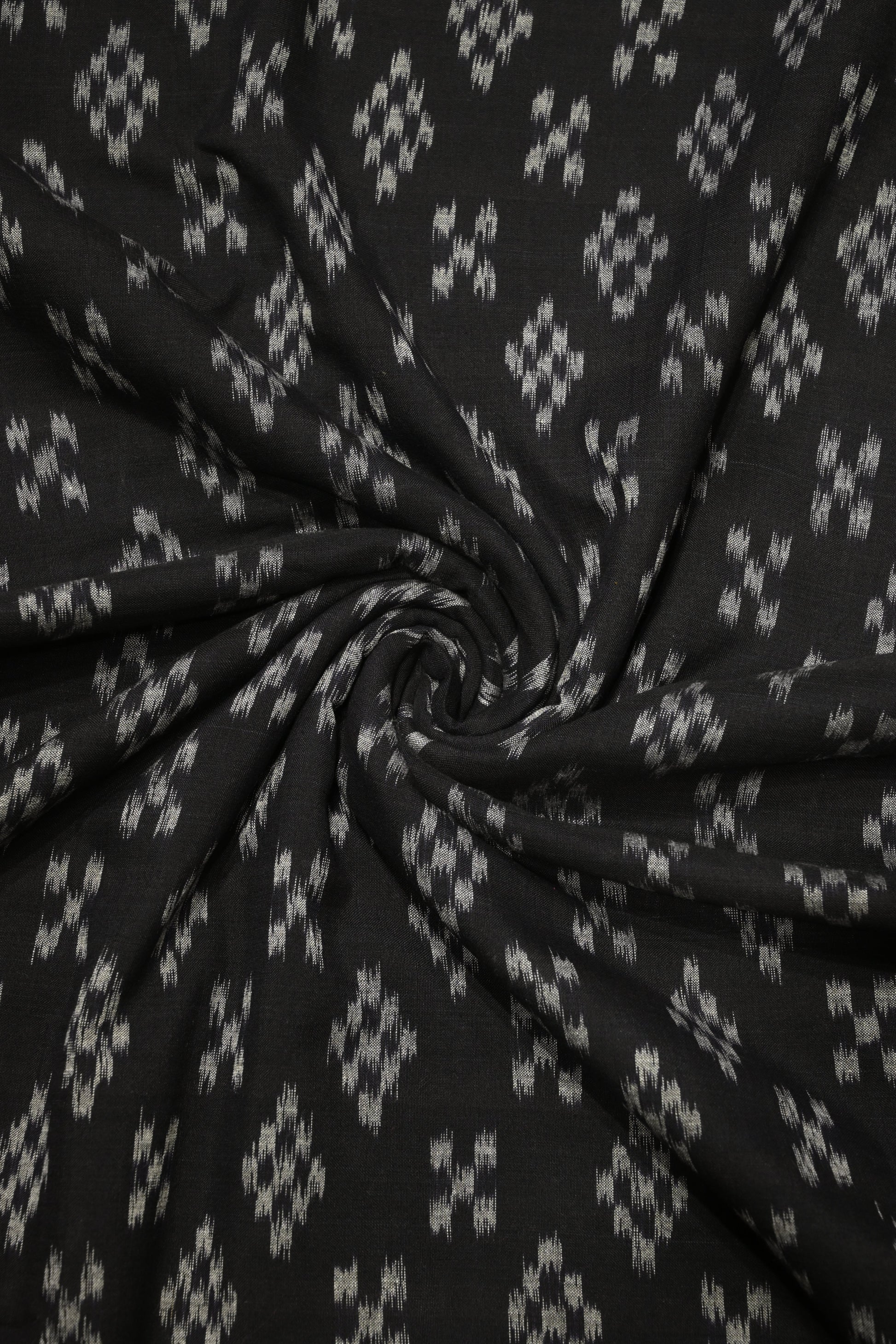 Deep Black Sambalpuri ikat Cotton Fabric