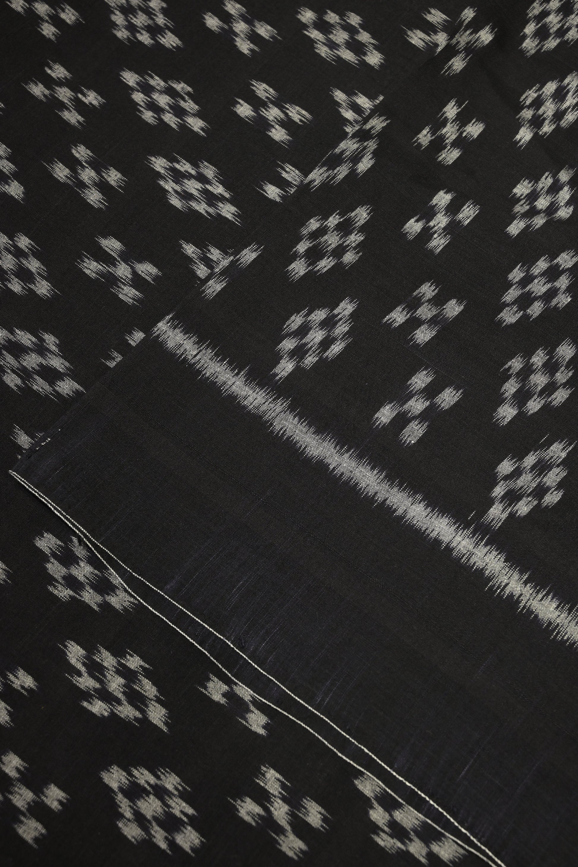 Deep Black Sambalpuri ikat Cotton Fabric