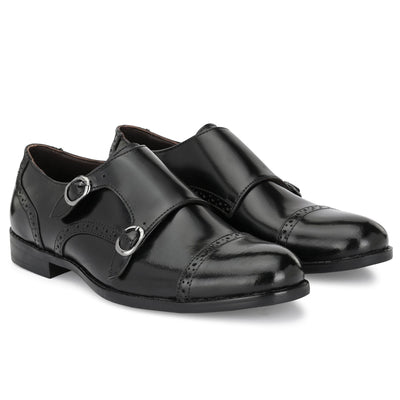 Formal Leather Buckled Monk Shoes For Men