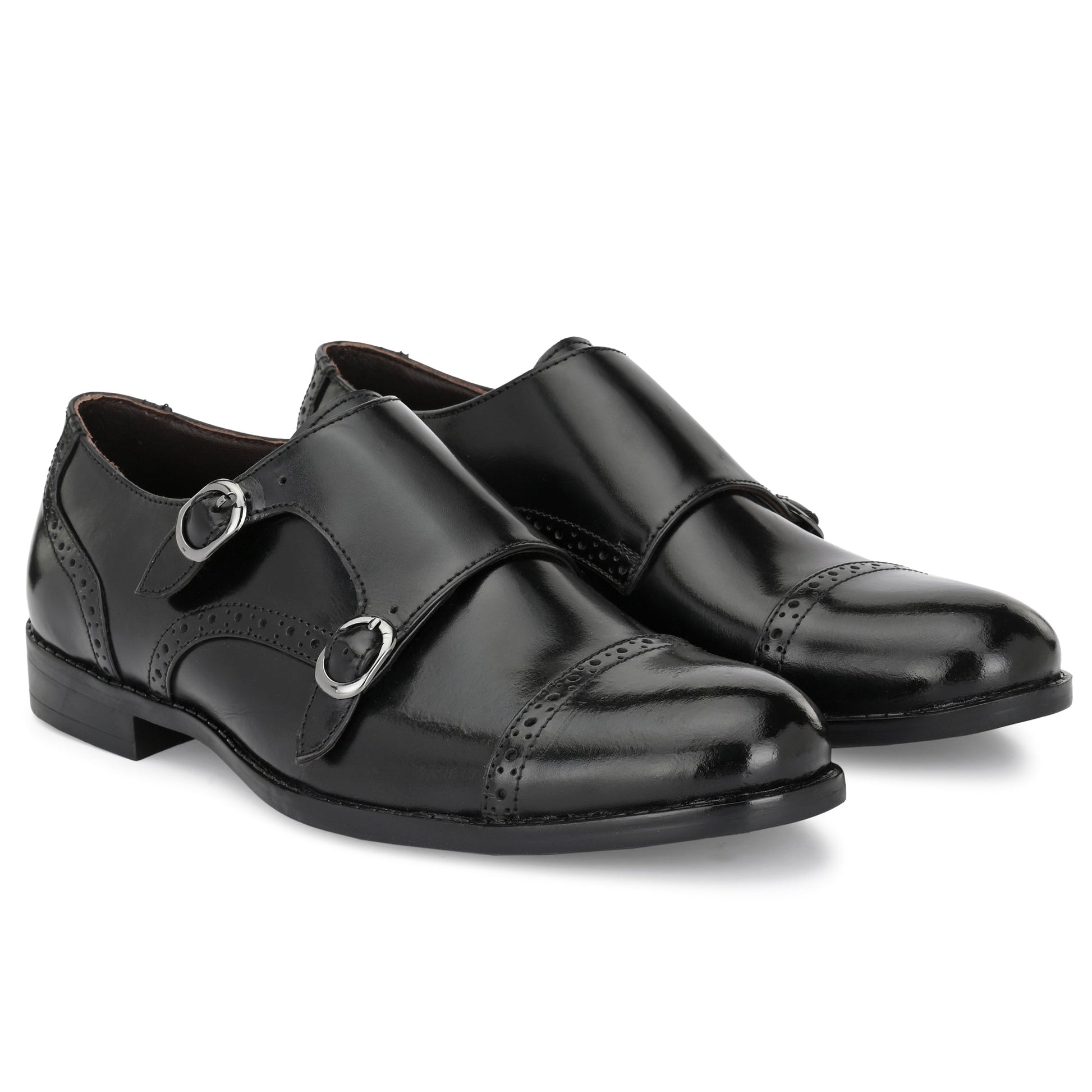 Formal Leather Buckled Monk Shoes For Men