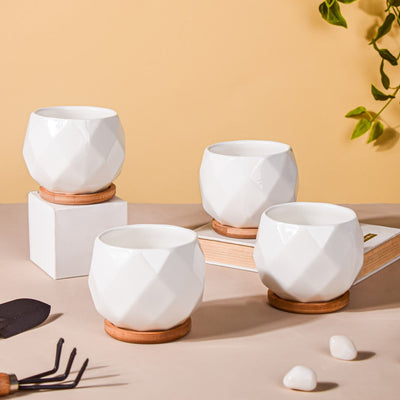 White Ceramic Planter Diamond Pattern Set Of 4