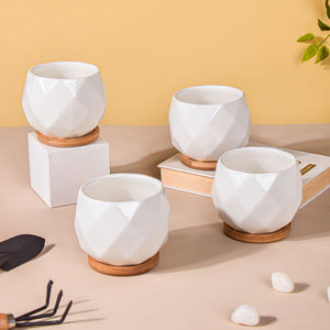 White Ceramic Planter Diamond Pattern Set Of 4