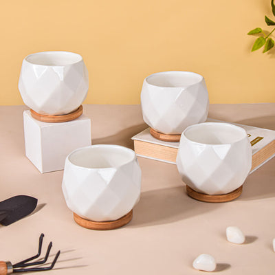 White Ceramic Planter Diamond Pattern Set Of 4