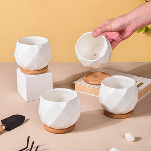 White Ceramic Planter Diamond Pattern Set Of 4