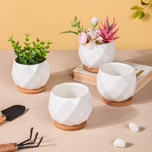 White Ceramic Planter Diamond Pattern Set Of 4