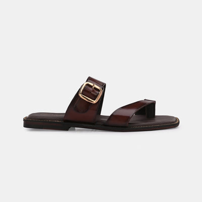 Brown Buckled Slippers by Lafattio