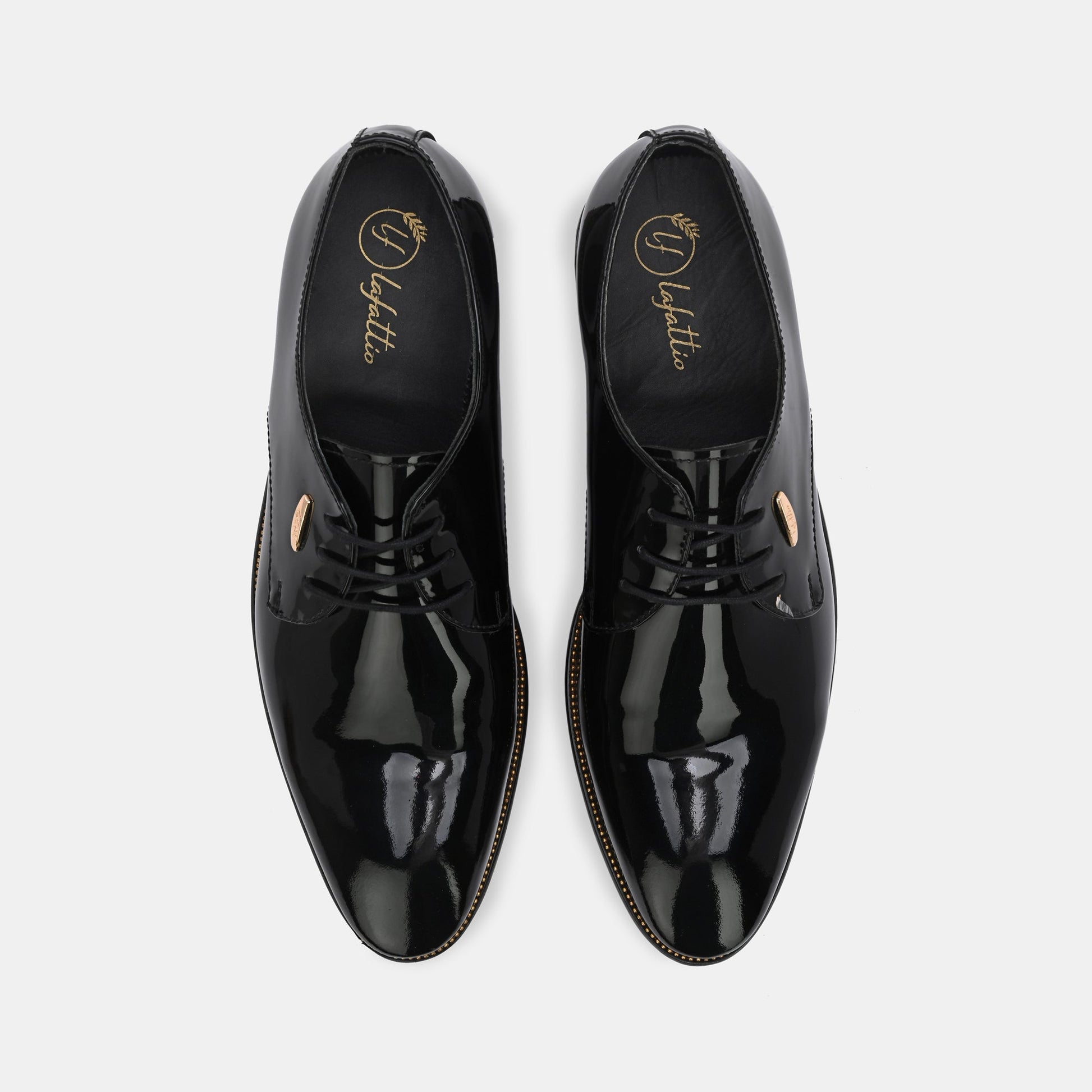 Patent Black Lace-Up Shoes by Lafattio
