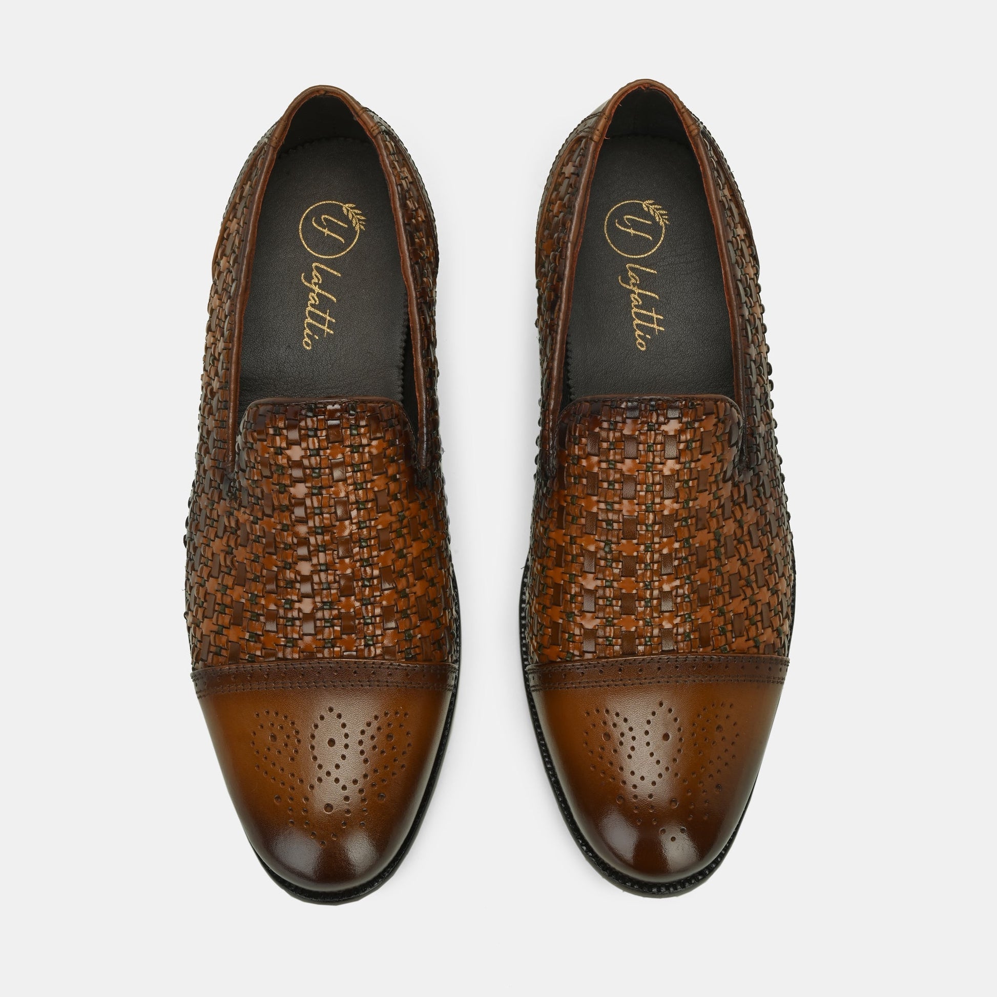 Tan Semi Brogue Loafers by Lafattio