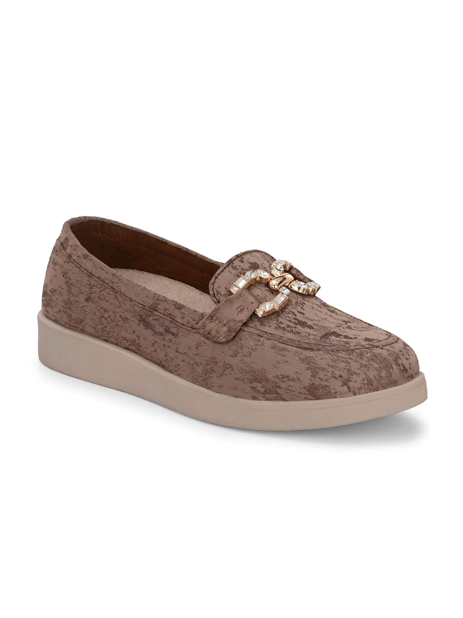 Brown Diamond Casual Loafers by Lady Boss