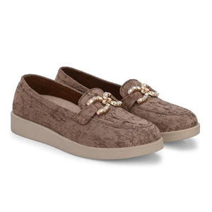 Brown Diamond Casual Loafers by Lady Boss