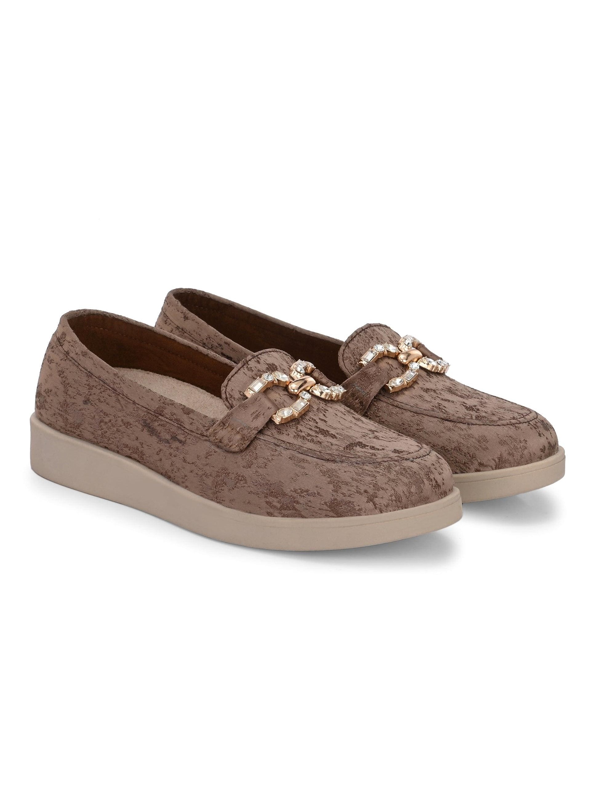 Brown Diamond Casual Loafers by Lady Boss