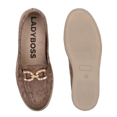 Brown Diamond Casual Loafers by Lady Boss